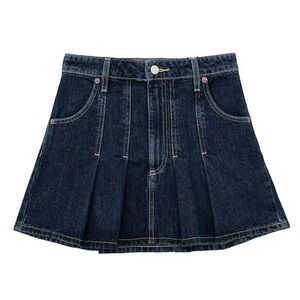 Zara Dark Denim Pleated Mini Skirt Size S